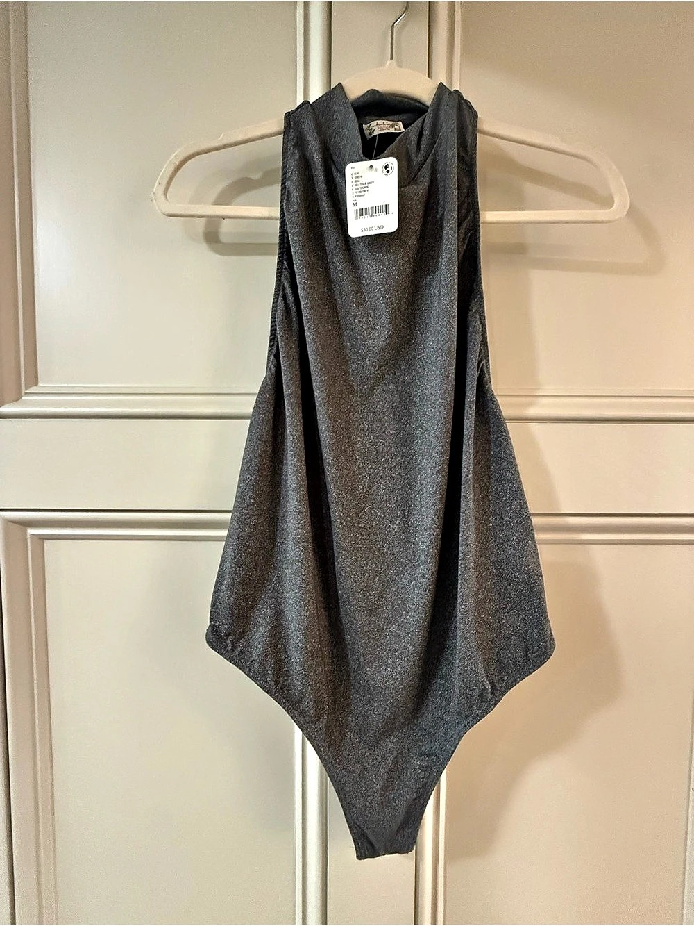 Dynamite Cowl Neck Bodysuit in Gray Size Medium NWT